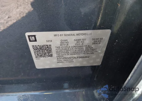 2020 Chevrolet Malibu Fwd Lt z USA, uszkodzony, nr VIN 1G1ZD5ST2LF069492